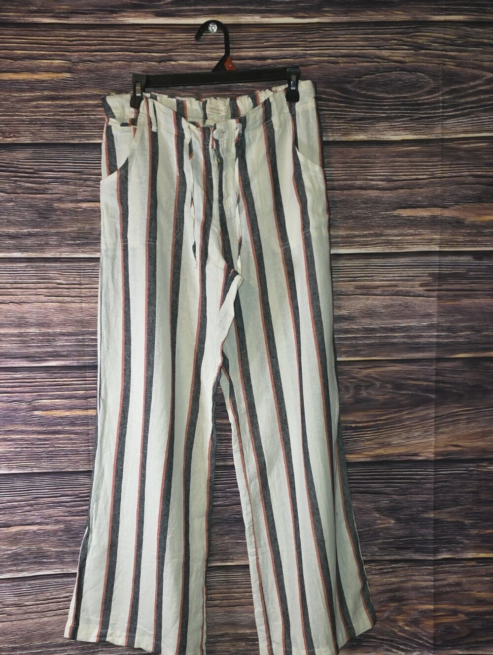 Just Living Women's Wide-Leg Striped Pants in Cream, Black Denim & Orange
